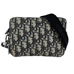 Dior Oblique Canvas Crossbody Shoulder Bag Navy Blue Black Silver